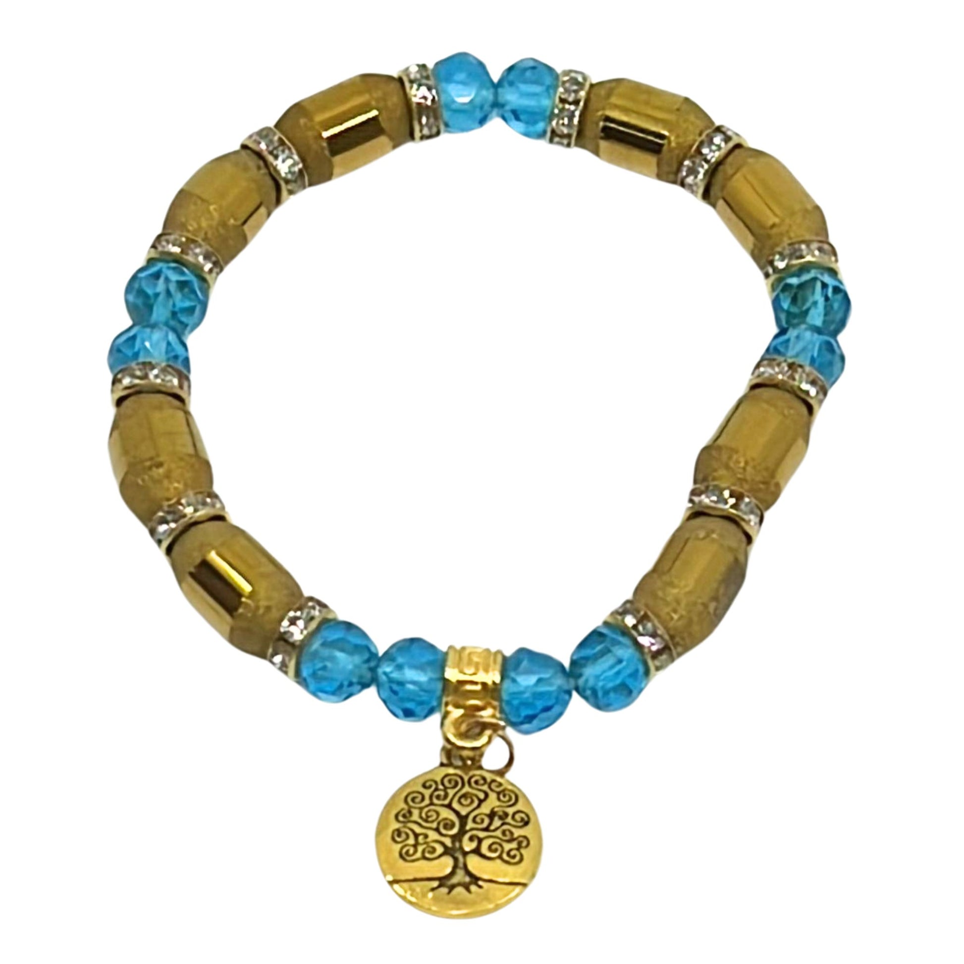 Long Gold Bead Touch with Colorful Beaded Bracelet