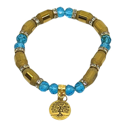 Long Gold Bead Touch with Colorful Beaded Bracelet