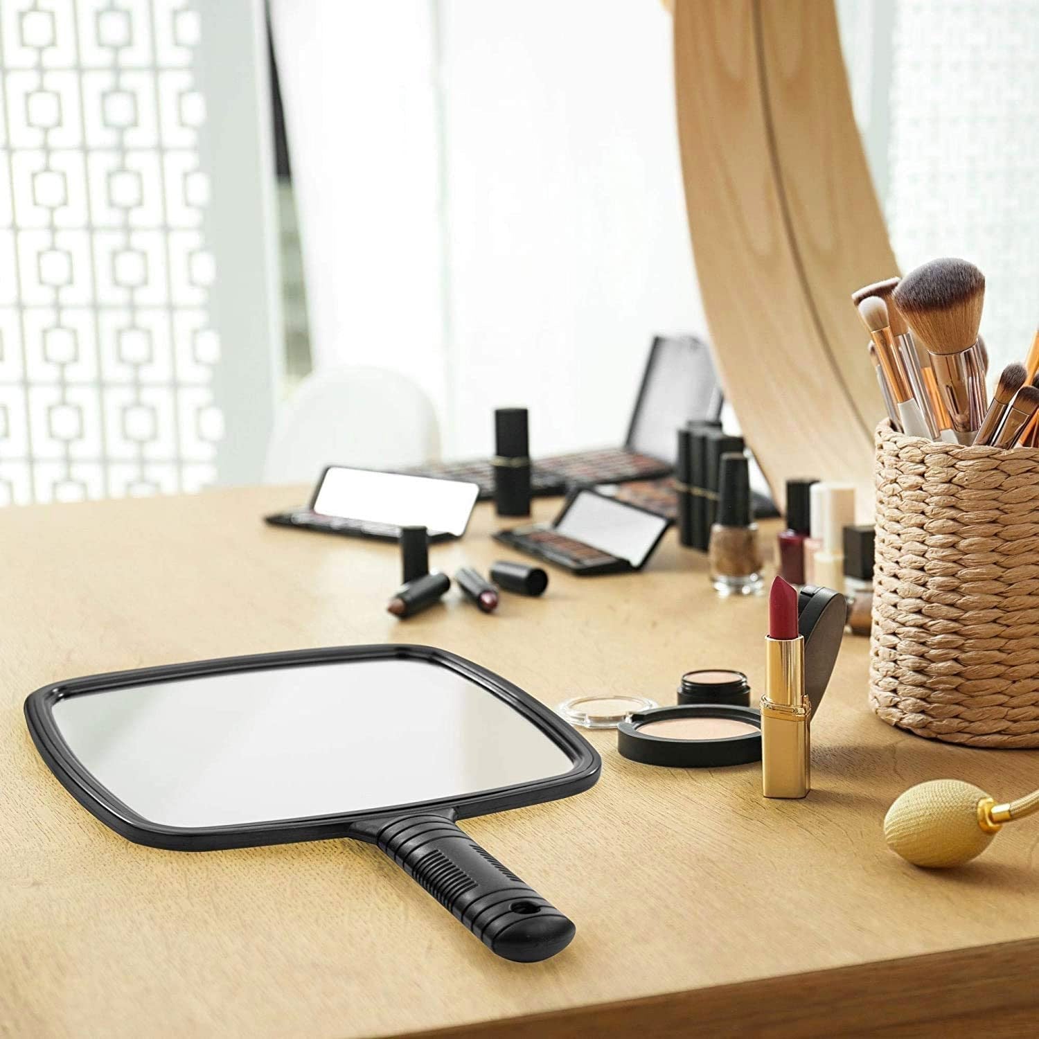 6.3" W x 9.6" L Hand Mirror, Black Handheld Mirror: 1 Pack Holidays Gift Tools lifestyle use image
