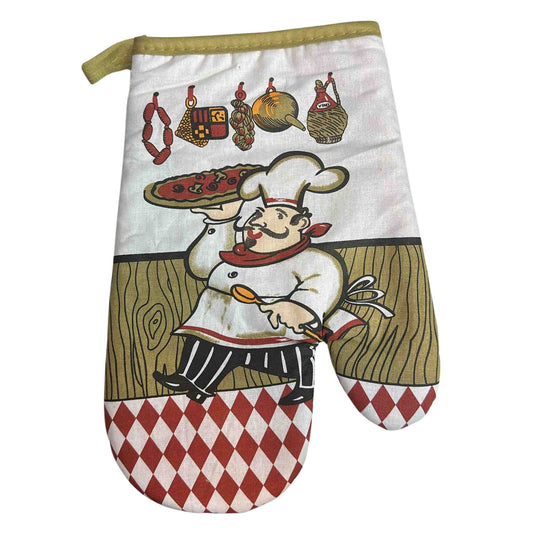 10" Heat-Resistant Printed Chef with Pizza Kitchen Oven Mitt