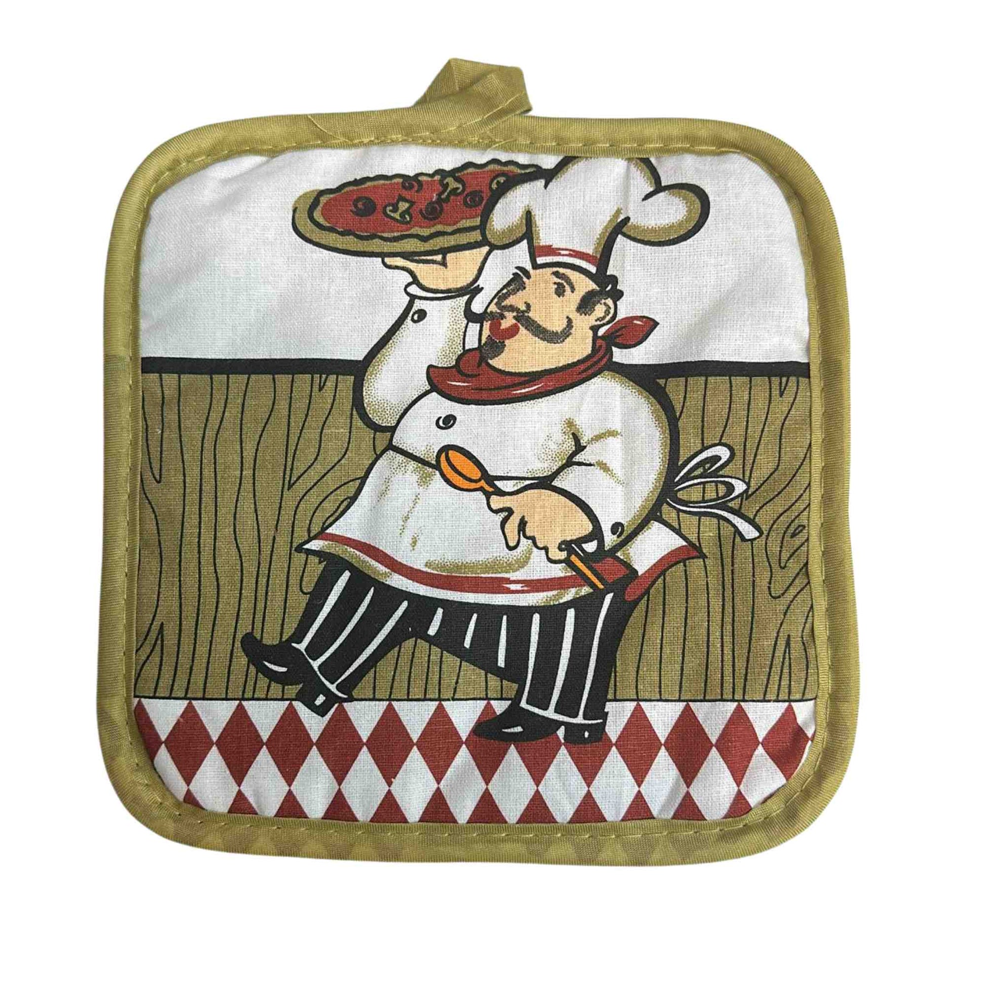 6.5" Heat-Resistant Printed Chef with Pizza Kitchen Pot Holder