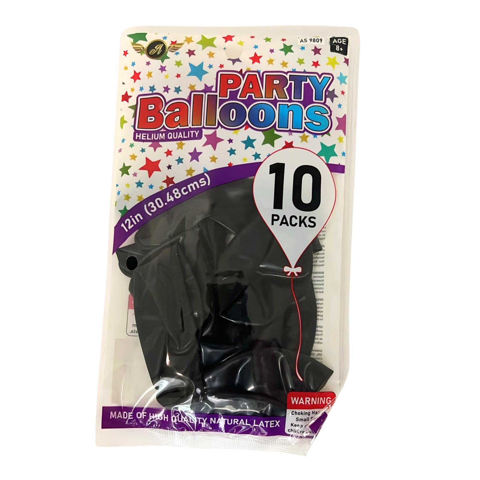 12" Helium Quality Natural Latex Balloons Black 10 Pack Balloon Halloween Balloon size and feature image