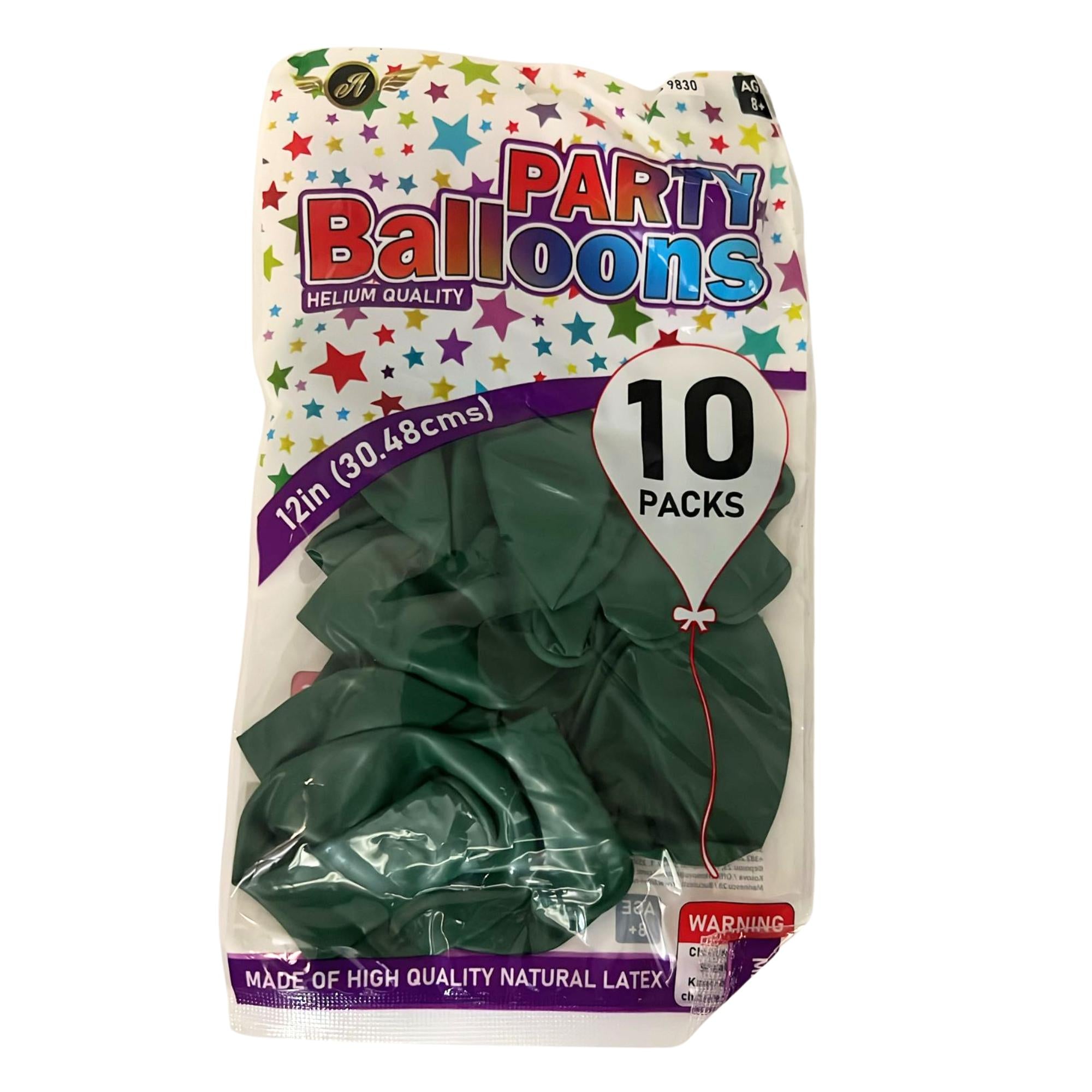 12" Helium Quality Natural Latex Balloons Dark Green 10 Pack size and feature image
