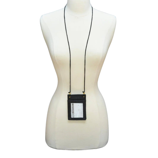ID Badge Card Holder – Vertical Leather Case with Clip & Neck Strap Lanyard: