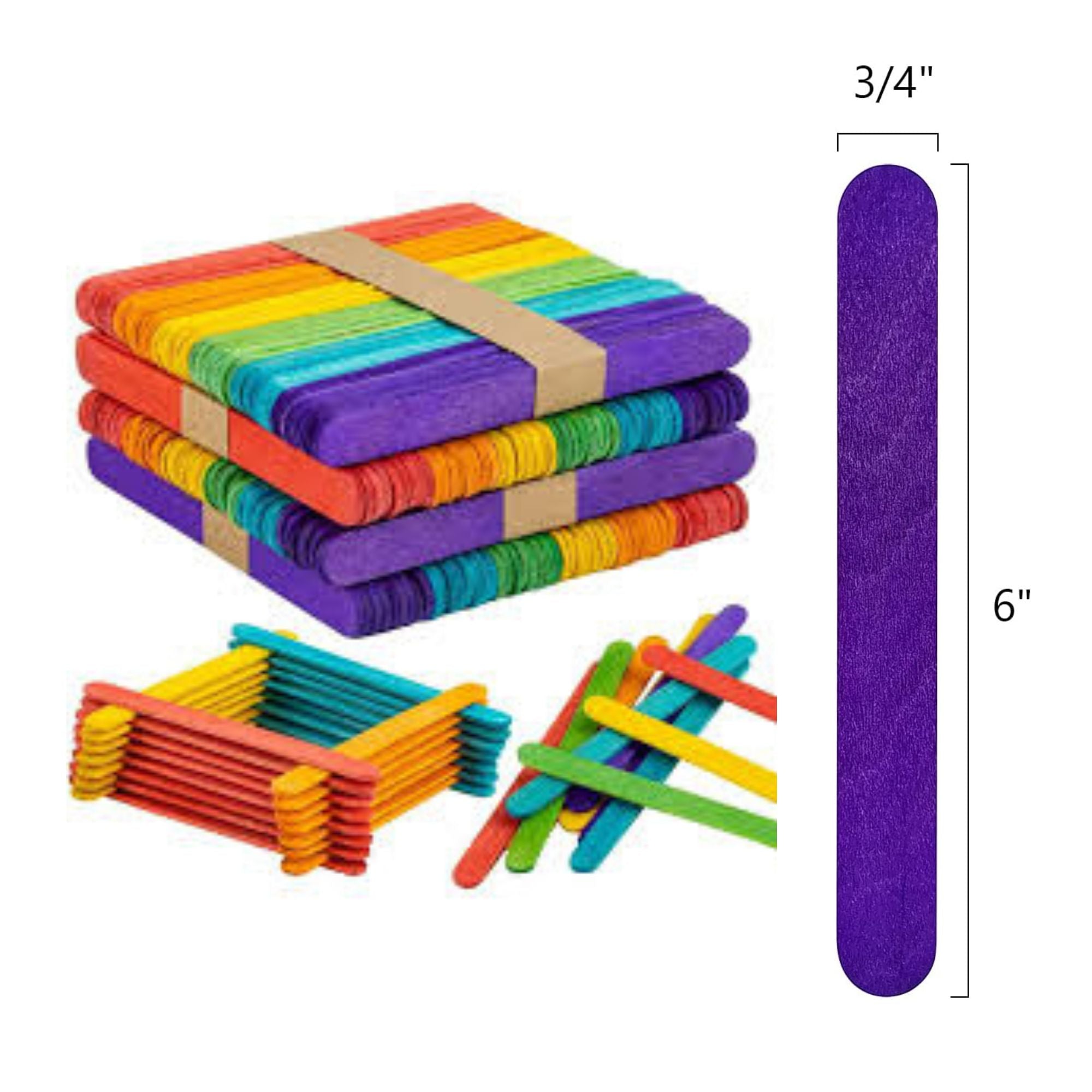 6" Incraftables 6 Vibrant Color Popsicle Craft Sticks – 50 Pack Craft Wood Sticks DIY product detail image