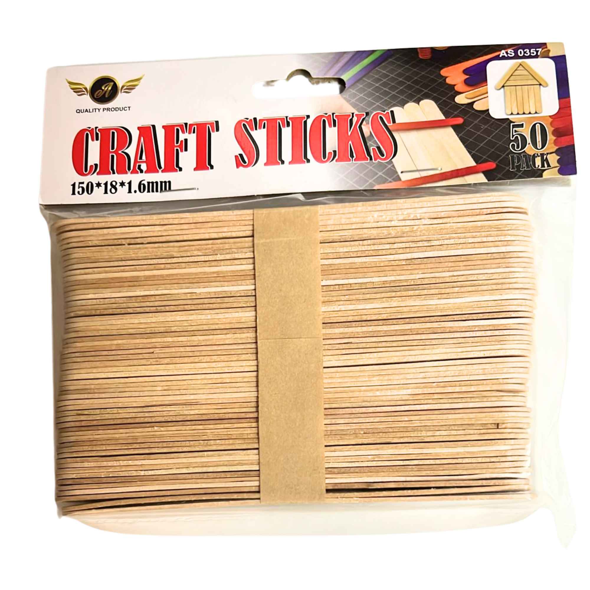 Incraftables 6" Natural Color Popsicle Craft Sticks – 50 Pack Craft Wood Sticks DIY main product image