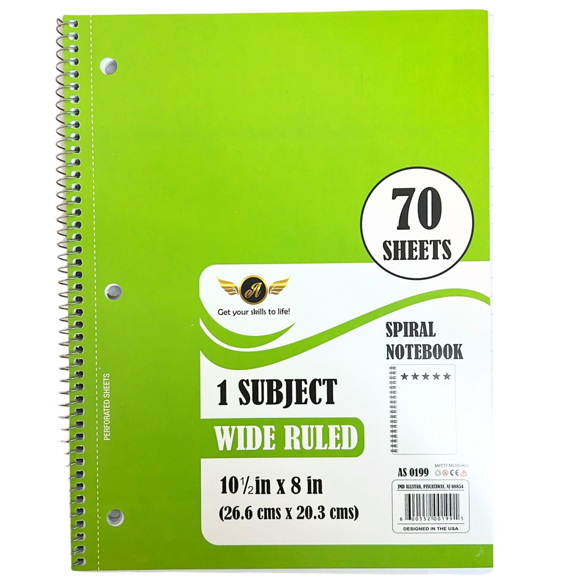 1 Subject Spiral Notebook Wide Ruled, Durable Cover – Ideal for School, Home 70 Sheets Notebooks & Notepads Notebook School