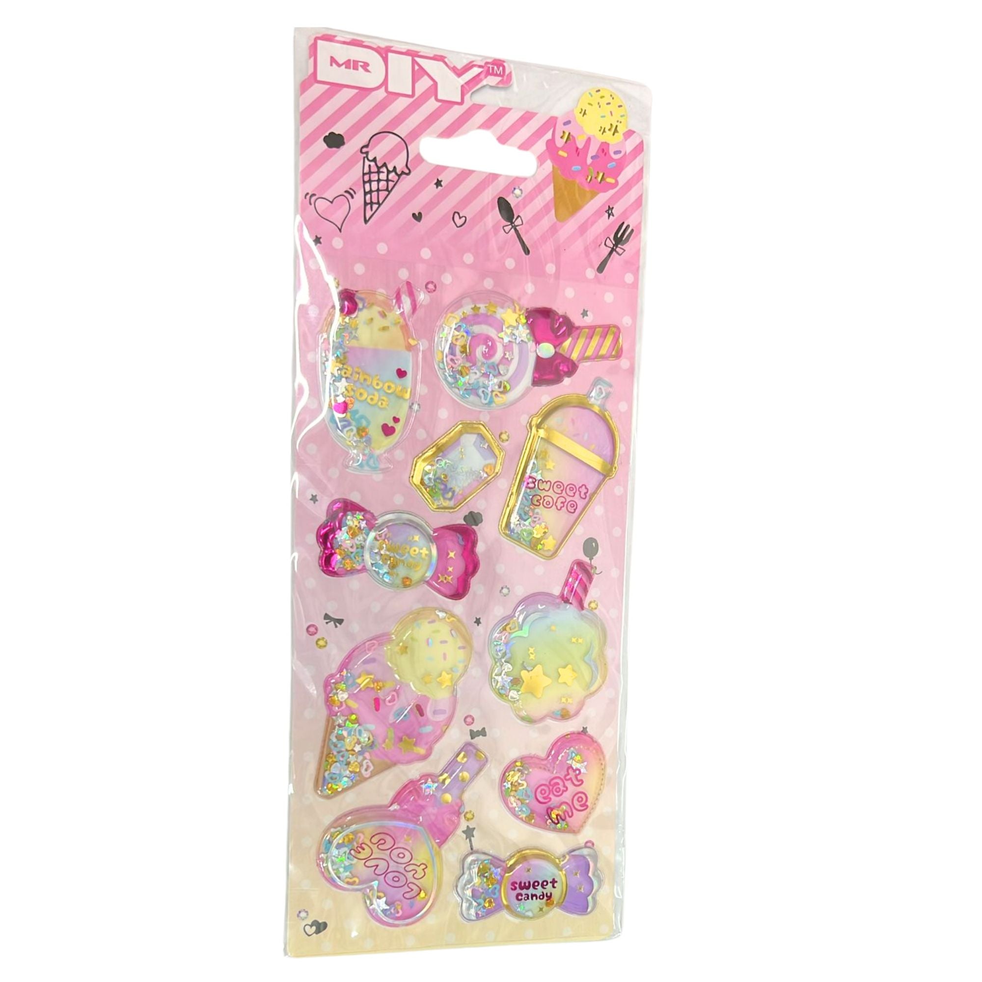 Puffy Glitter Sprinkle Shaker Kawaii Ice Cream Theme Sticker Sheet: 1 Pack DIY School Stickers main product image