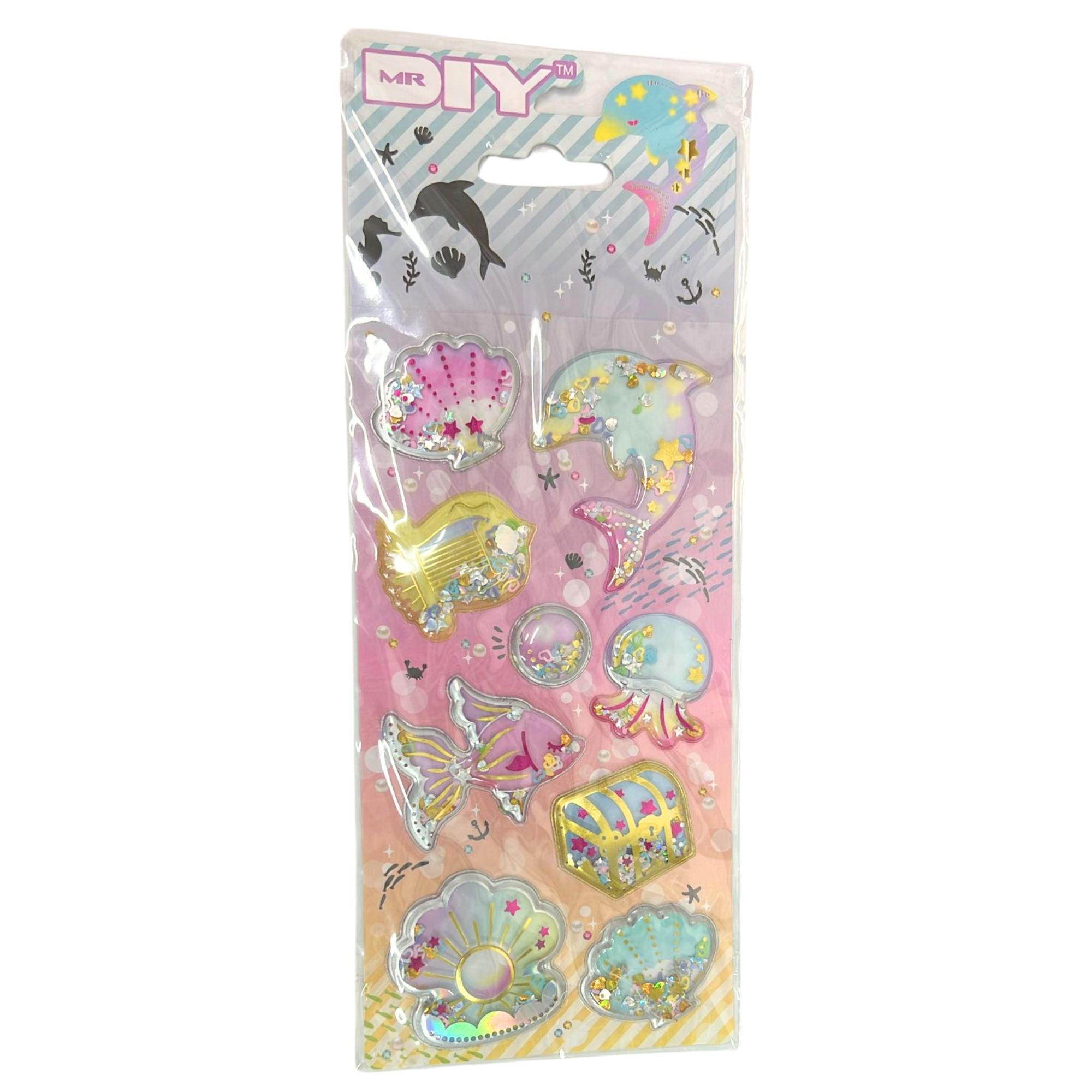 Puffy Glitter Sprinkle Shaker Kawaii Ocean Theme Sticker Sheet: 1 Pack DIY School Stickers main product image
