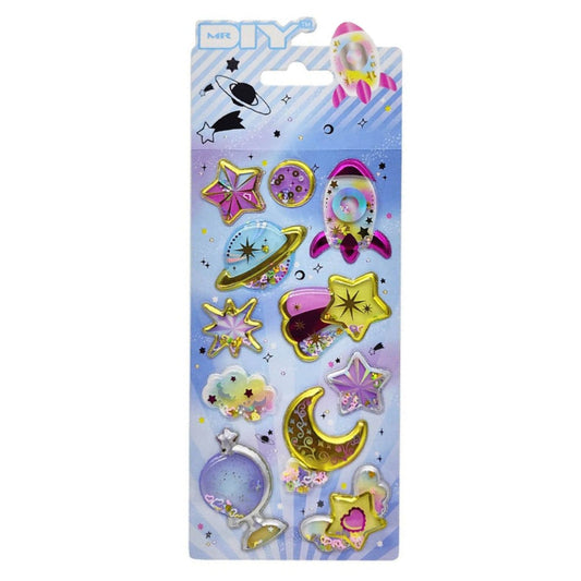 Kawaii Space Theme Puffy Glitter Sprinkle Shaker Sticker Sheet