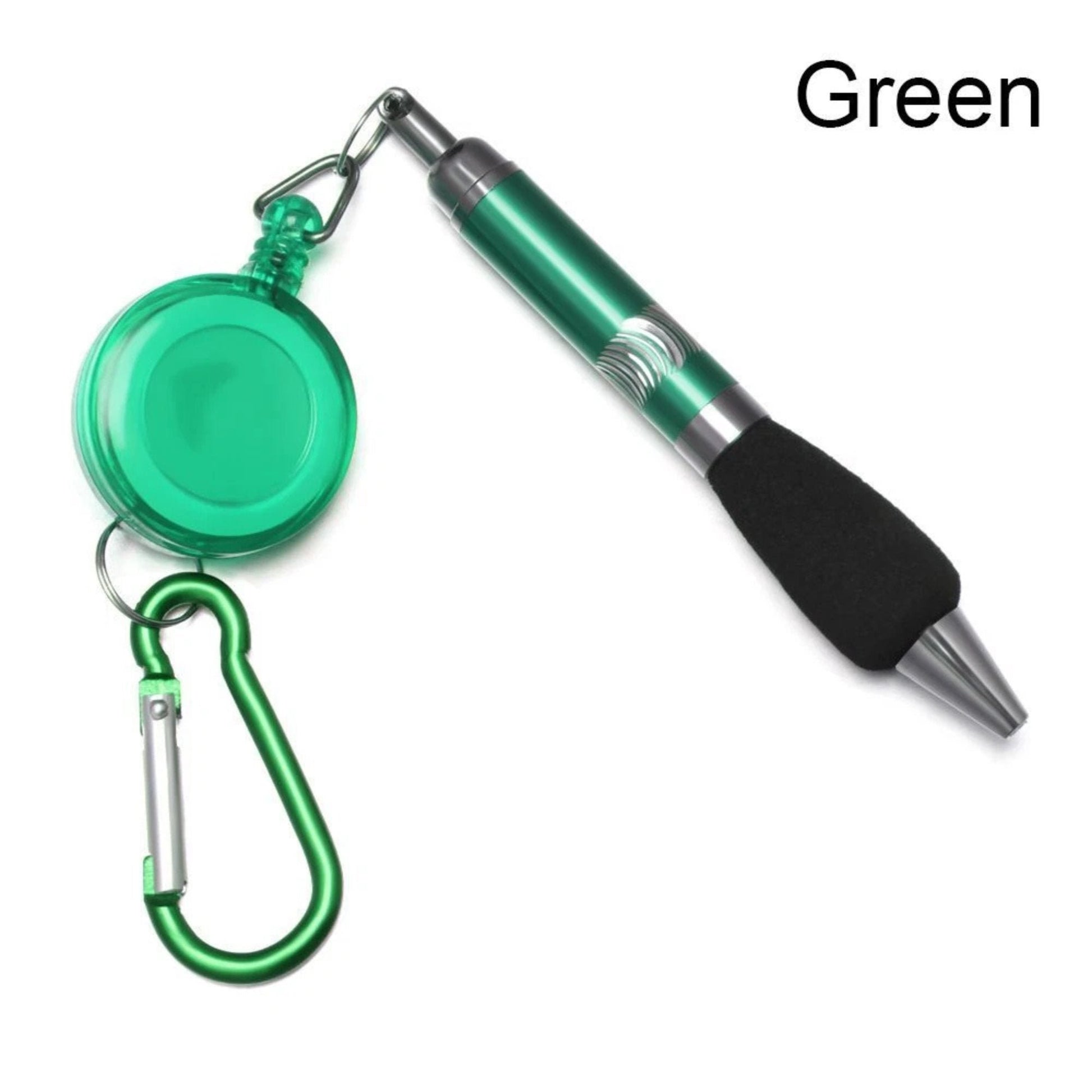 Clip-On Ballpoint Pen with Carabiner Keychain and Belt Clip Reel