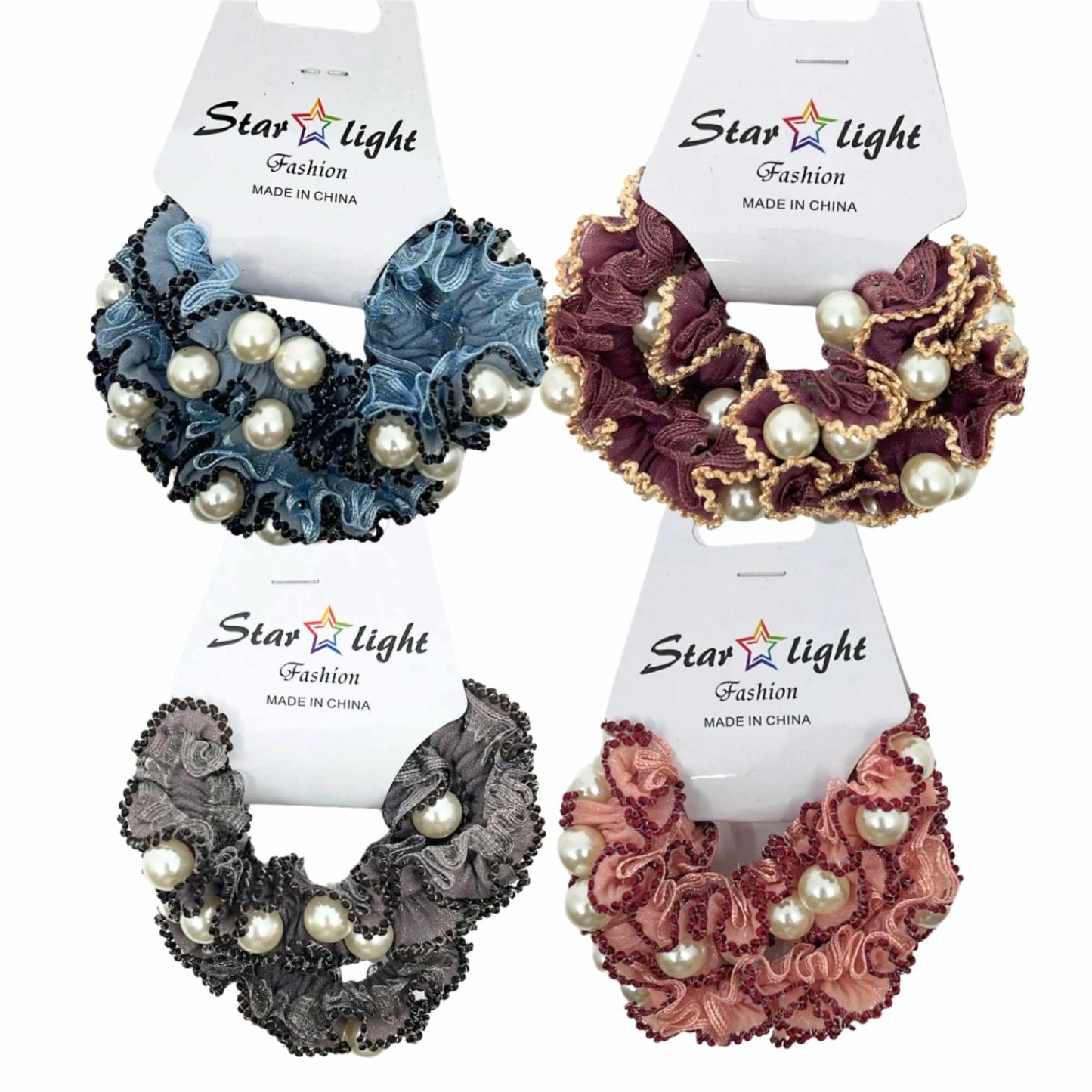 Lace Hair Tie with Imitation Pearl Round Beads