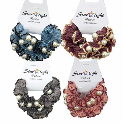 Lace Hair Tie with Imitation Pearl Round Beads