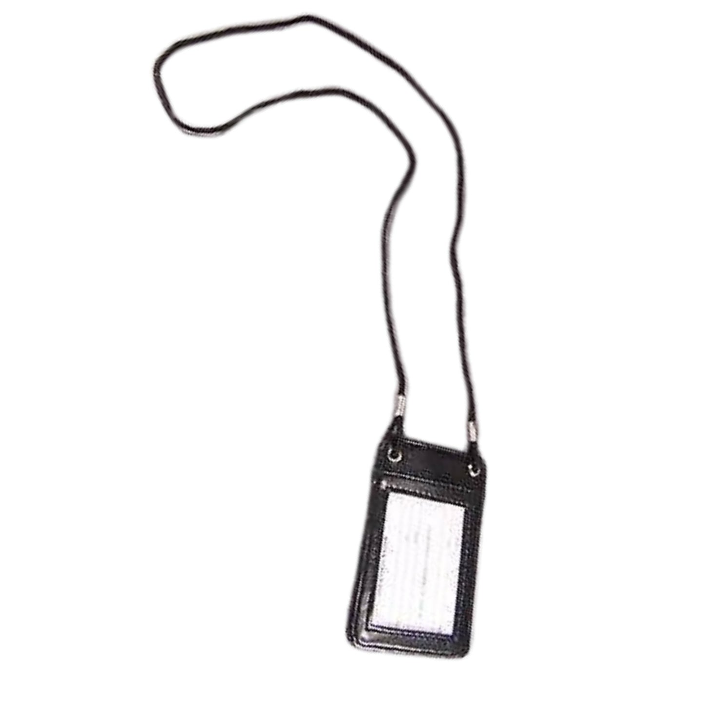 ID Badge Card Holder – Vertical Leather Case with Clip & Neck Strap Lanyard: