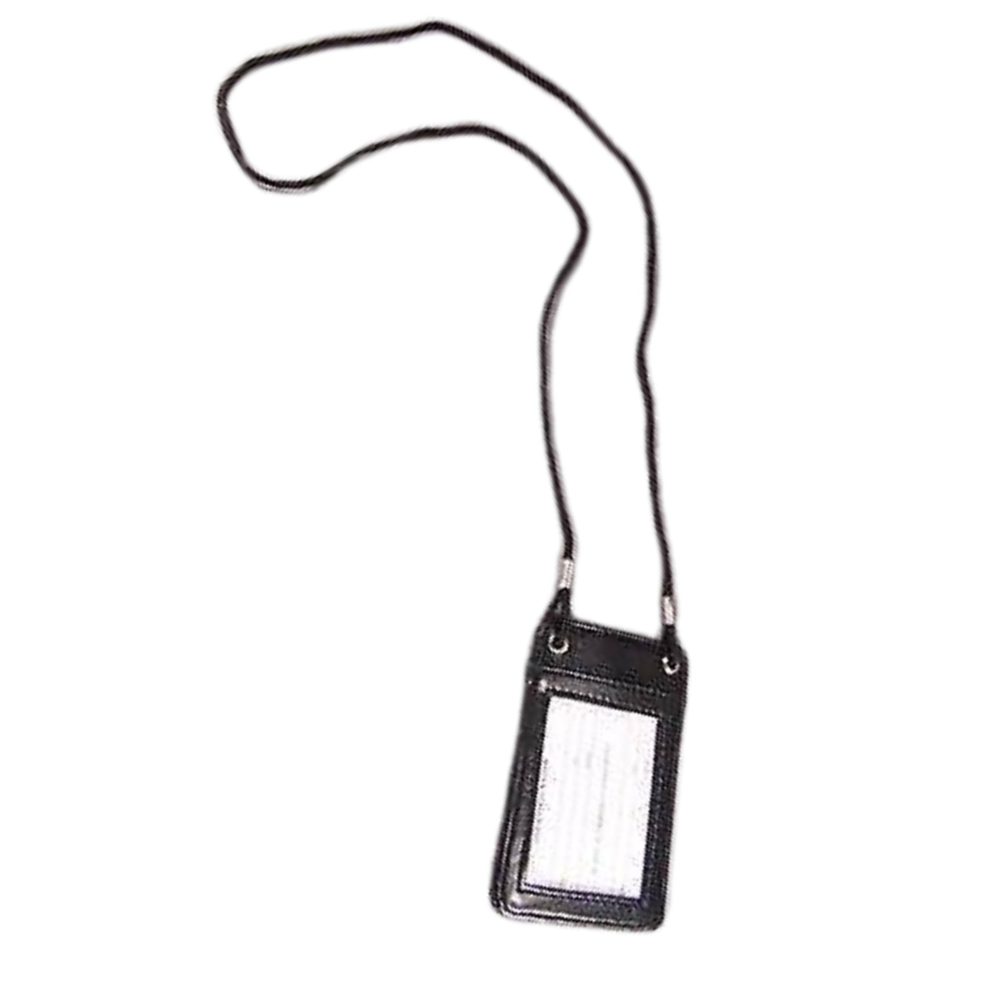 ID Badge Card Holder – Vertical Leather Case with Clip & Neck Strap Lanyard: