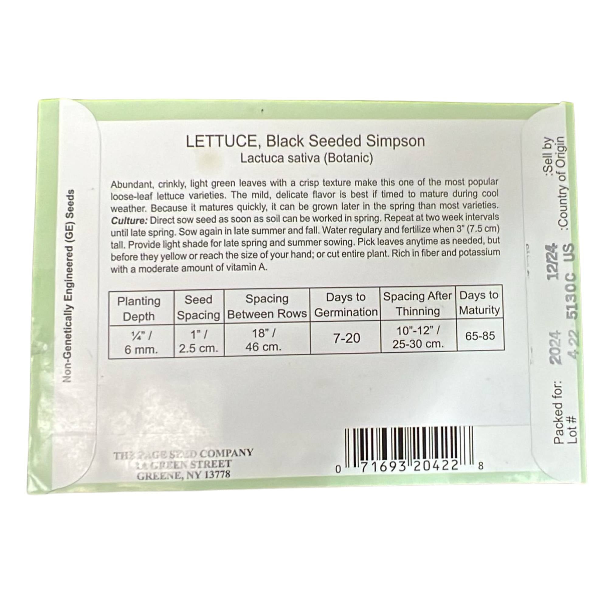 Valley Greene 350mg Lettuce Seeds – Black Seeded Simpson: 2 Pack size and feature image