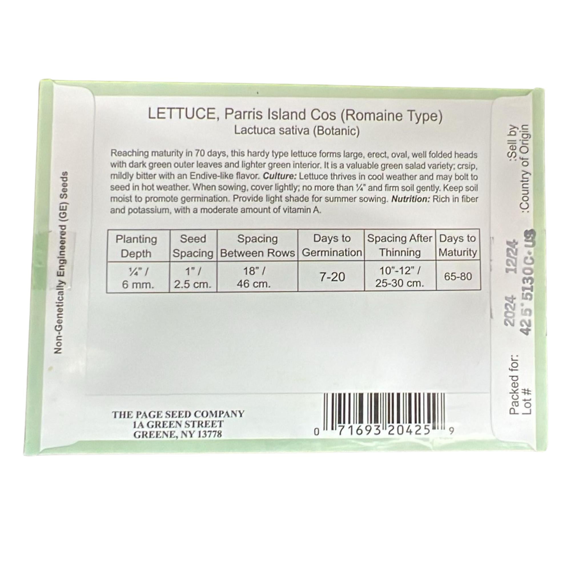 Valley Greene 350mg Lettuce Seeds – Parris Island Cos: 2 Pack size and feature image