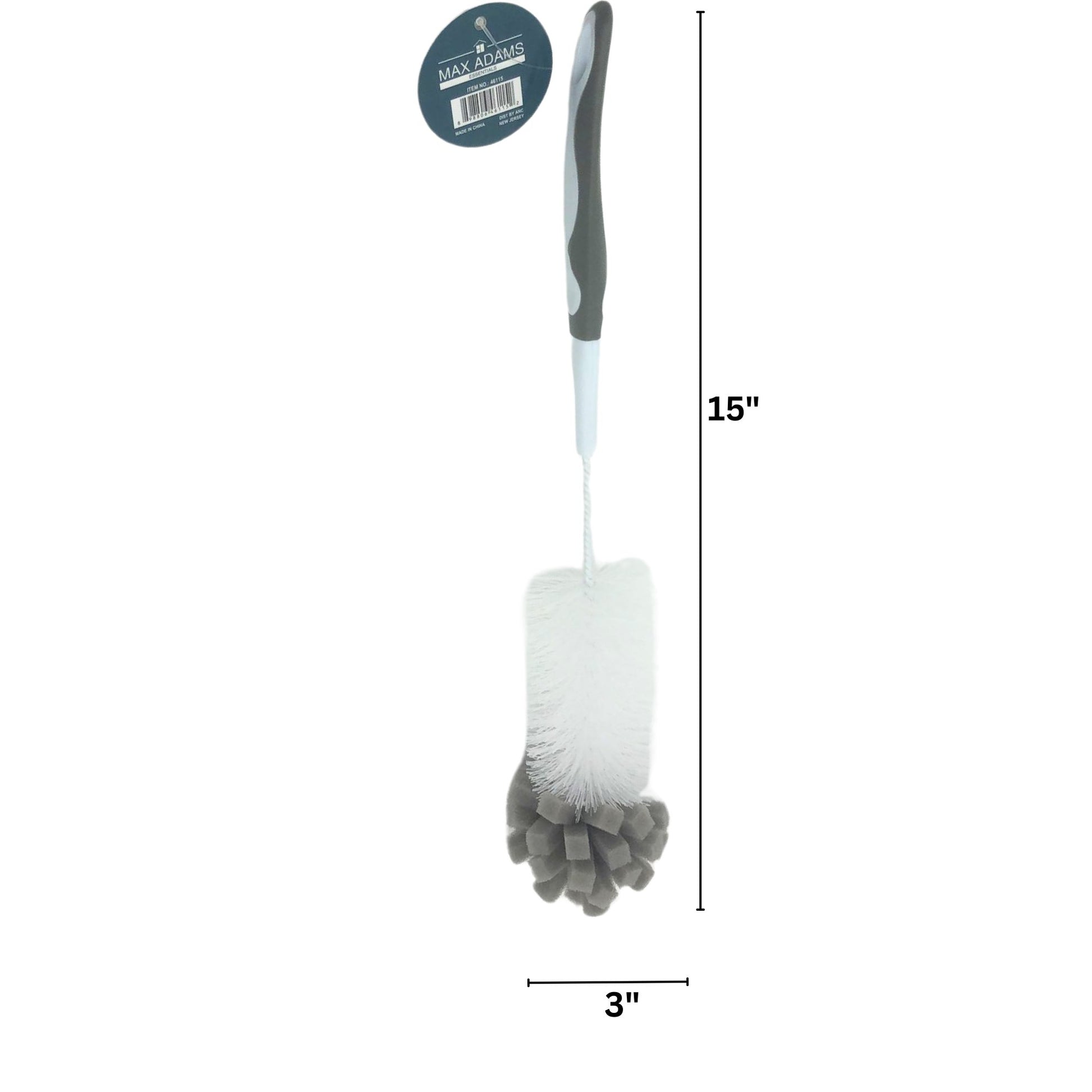 Long Handle Bottle Cleaning Brush with Bristles and Spongy Tip