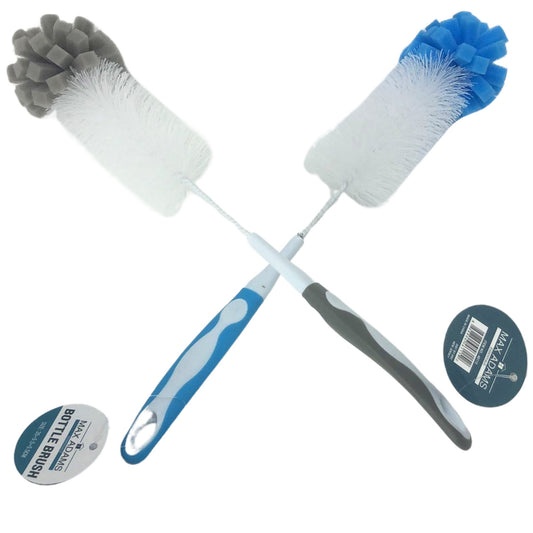 Long Handle Bottle Cleaning Brush with Bristles and Spongy Tip