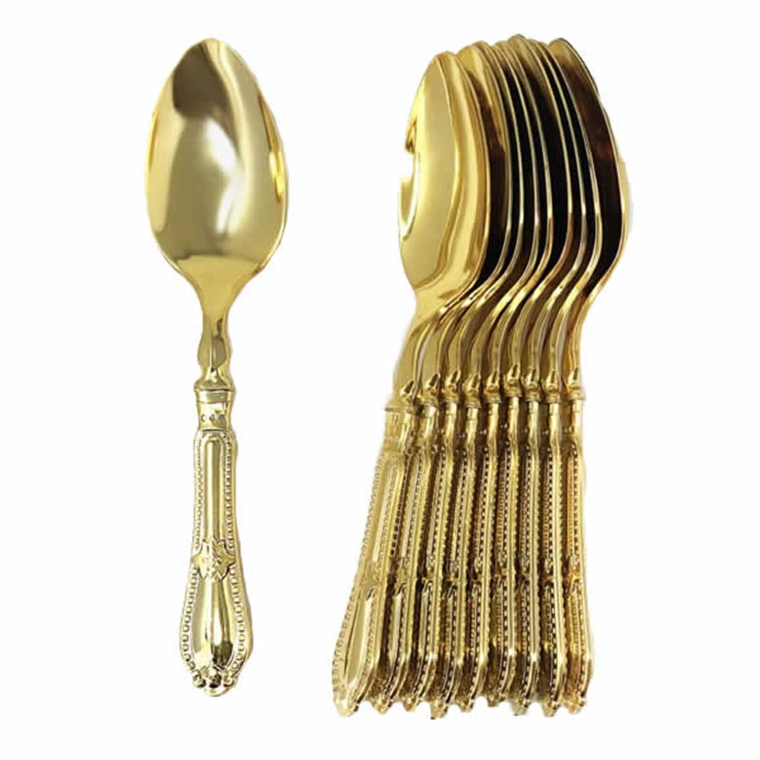 Luxury Baroque Collection Gold Spoons 12 Pack Disposable Spoons size and feature image