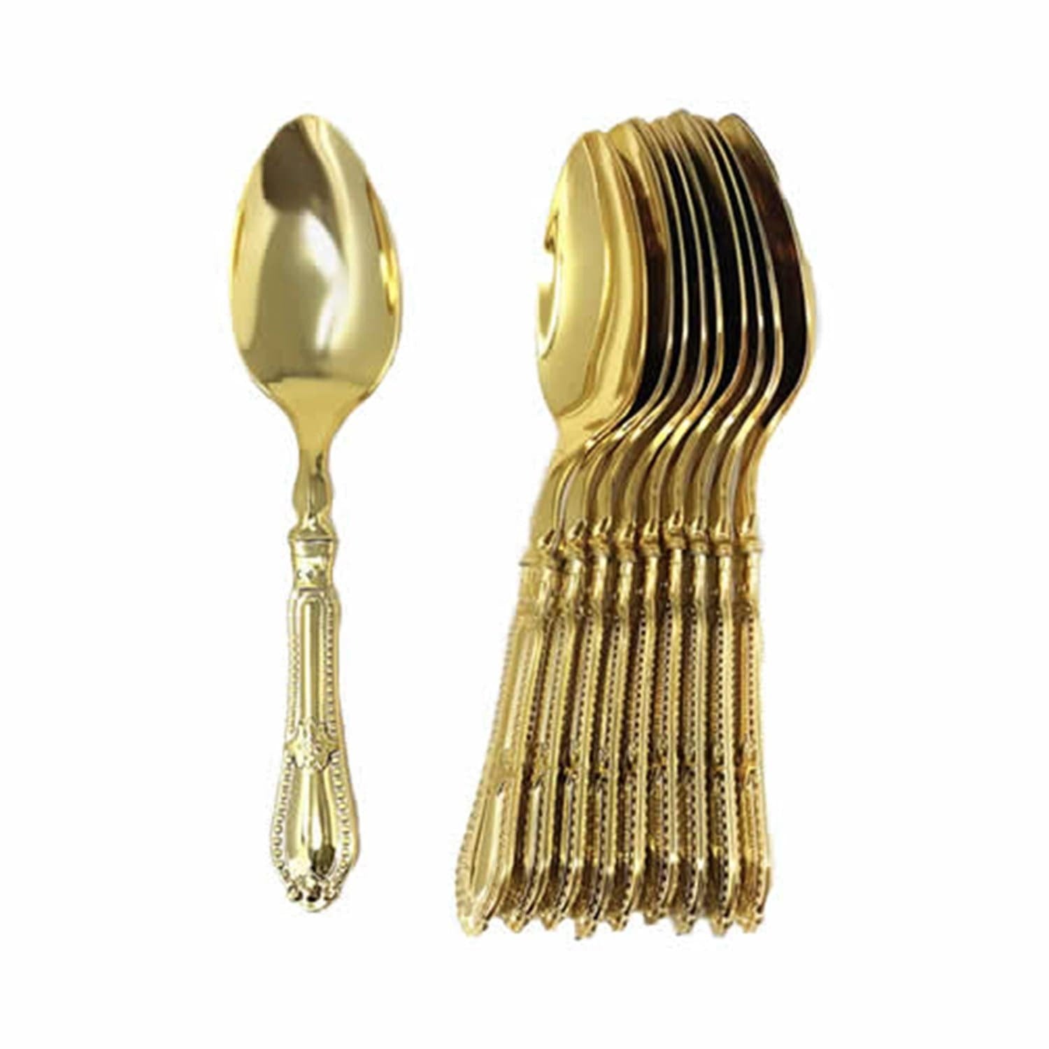 Luxury Baroque Collection Gold Tea Spoons 12 Pack Disposable Spoons size and feature image