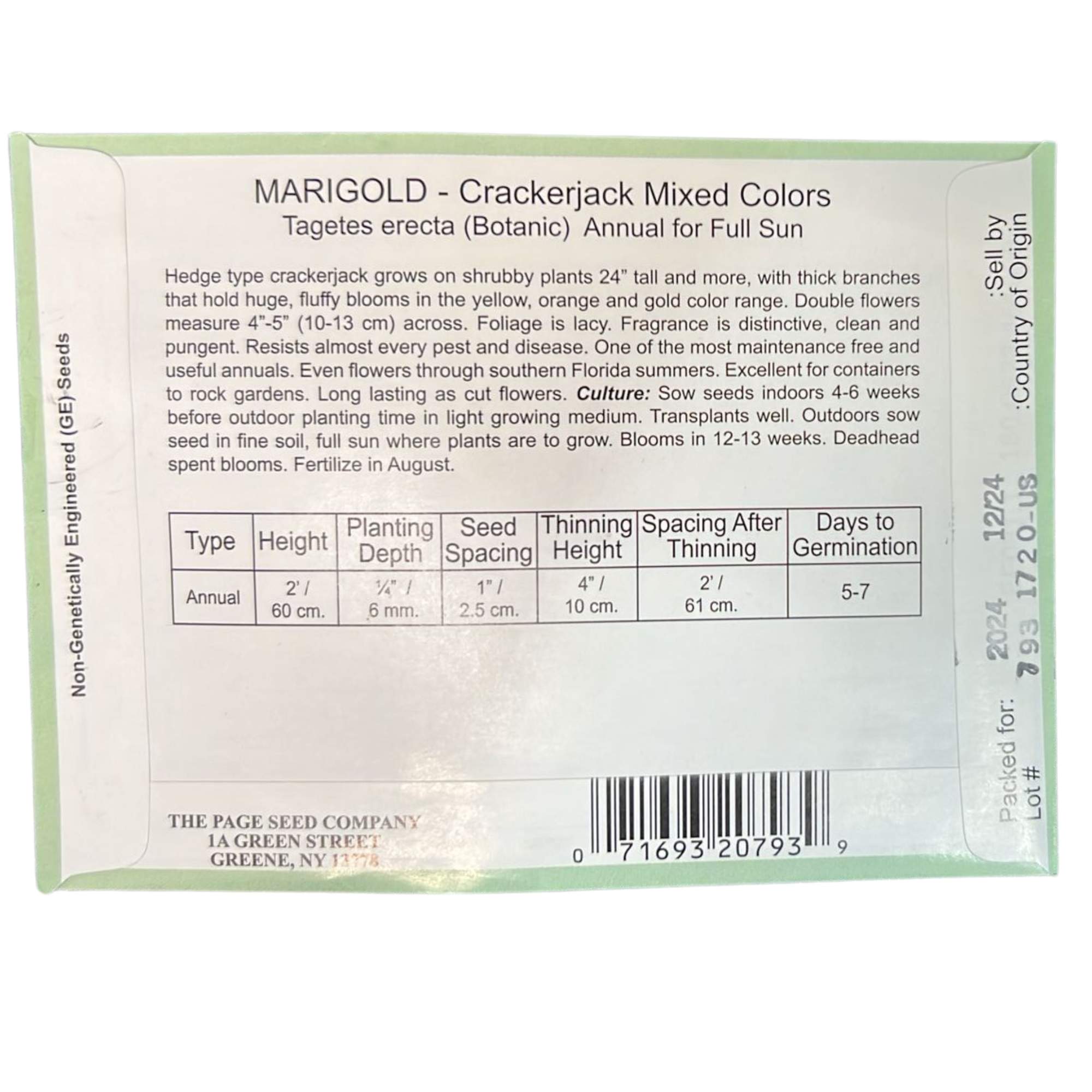 Valley Greene 250mg Marigold Seeds Crackerjack Mixed Colors: 2 Pack size and feature image