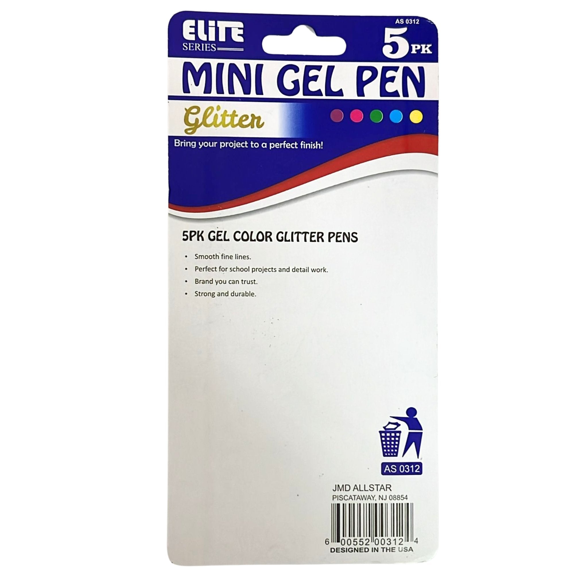 Elite Series –Mini Glitter Gel Pens: 5 Pack size and feature image