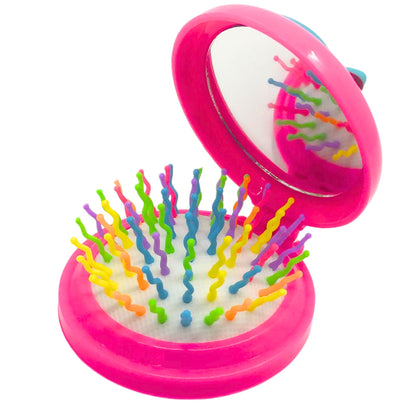 Small Folding Pocket Hair Brush with Mirror – Compact Detangling, Massage Comb for On the Go Grooming
