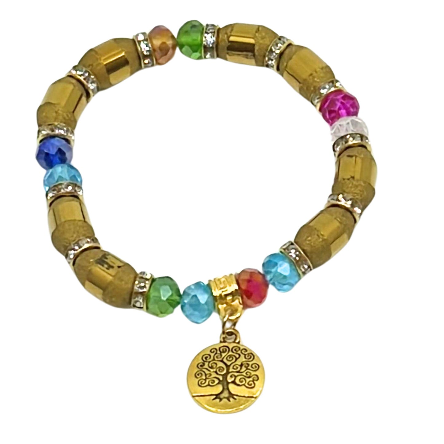 Long Gold Bead Touch with Colorful Beaded Bracelet