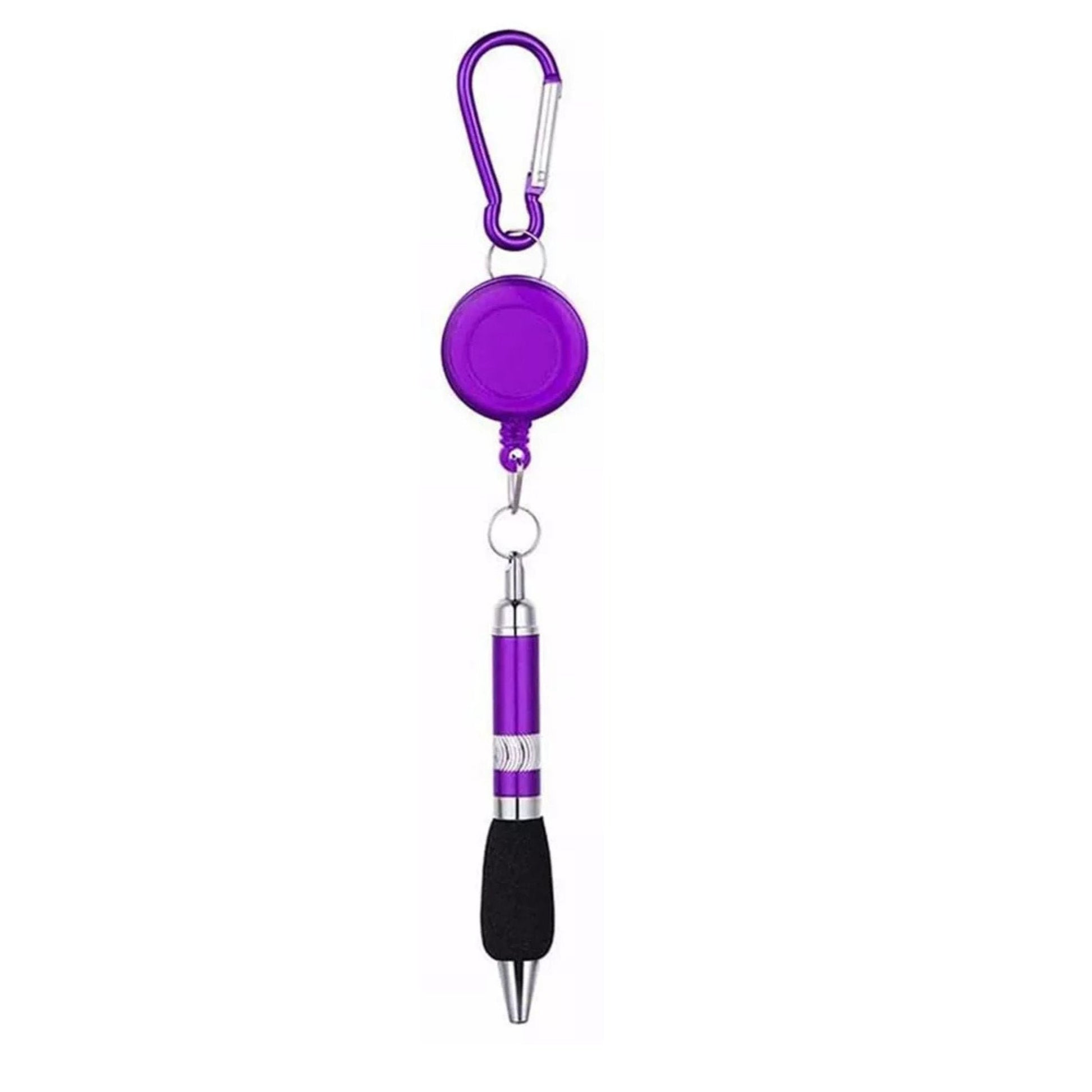 Clip-On Ballpoint Pen with Carabiner Keychain and Belt Clip Reel