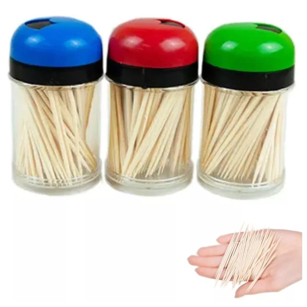 Natural Bamboo Toothpicks 3 Bottle Dispenser Home Party: 600 Pack product detail image
