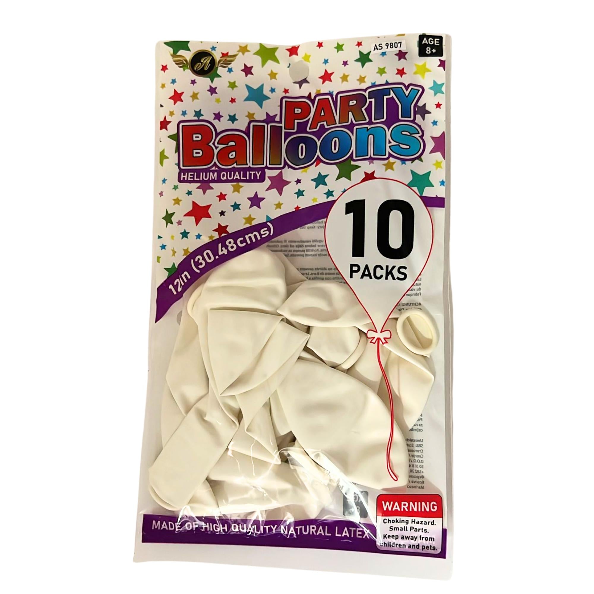 12" Helium Quality Natural Latex Balloons White, 10 Pack Balloon Halloween Balloon size and feature image