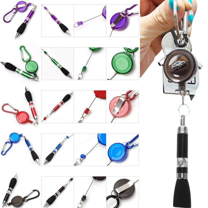 Clip-On Ballpoint Pen with Carabiner Keychain and Belt Clip Reel