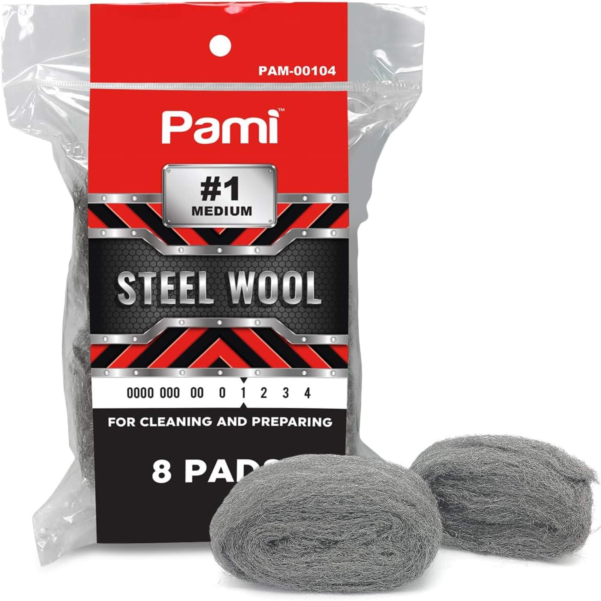 PAMI Grade #1 Medium Fine Steel Wool Pads: 8 Pads Cleaning Steel Wool main product image