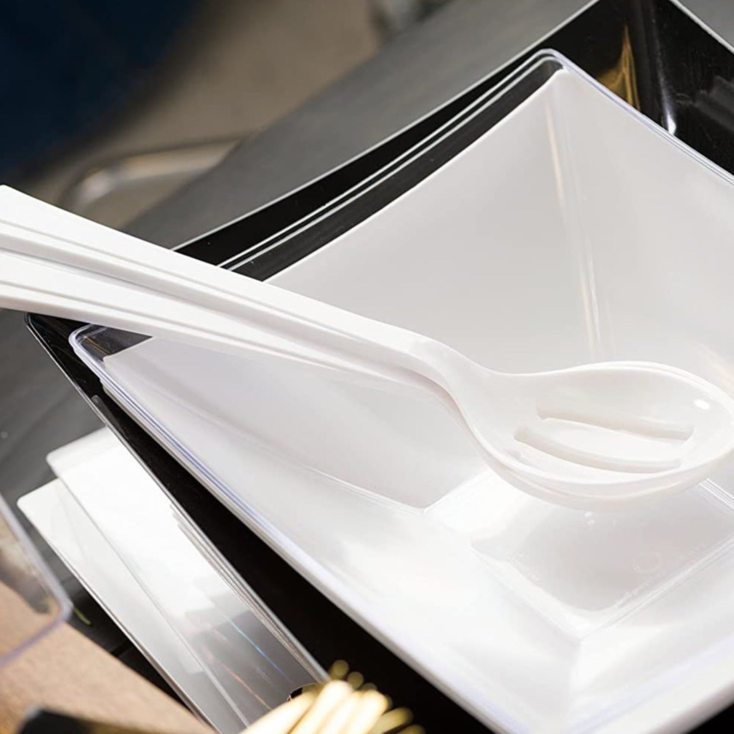 Pearl Plastic Slotted Salad Heavy Weight Serving Spoon 12": 1 Pack Disposable Spoons size and feature image