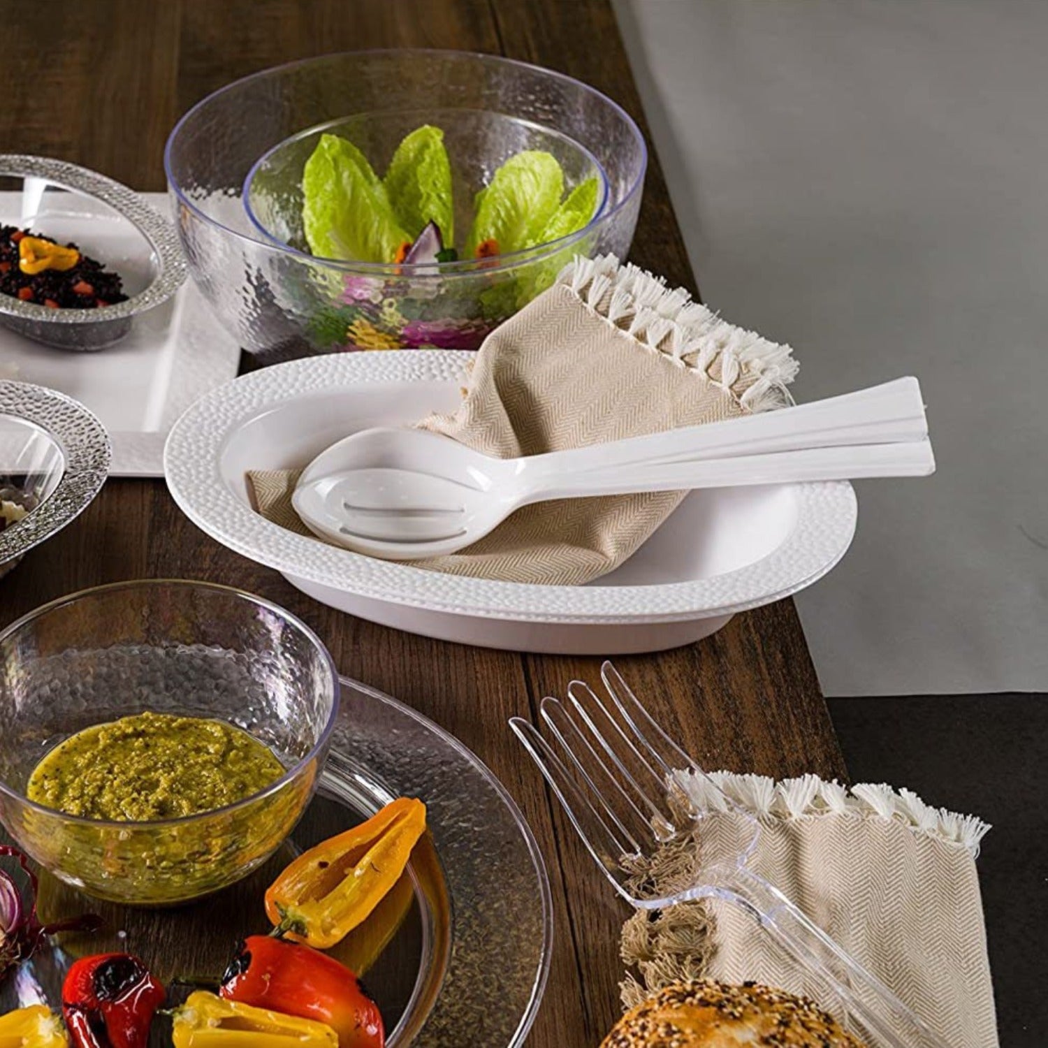 Pearl Plastic Salad Heavy Weight Serving Spoon 12": 1 Pack Disposable Spoons product detail image