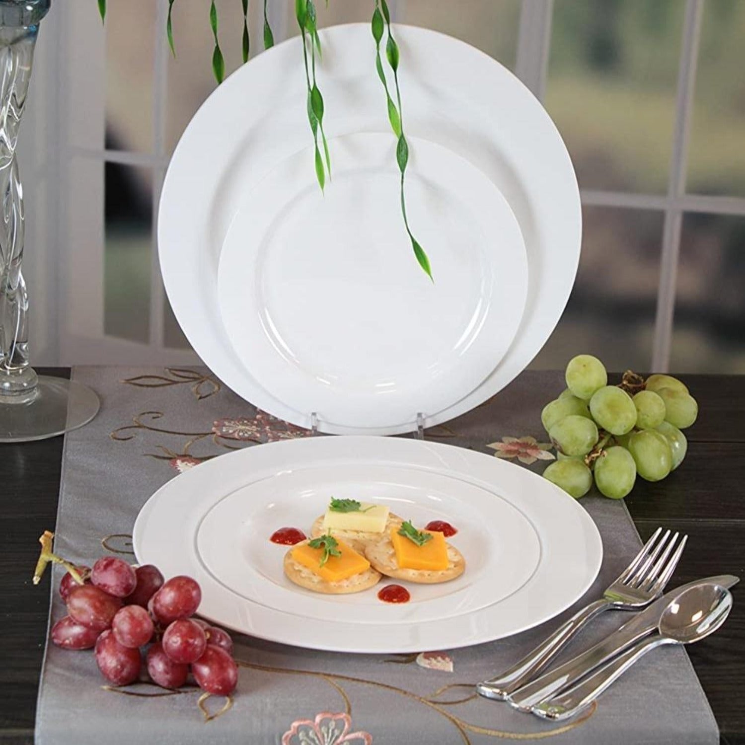 10.25" Pearl White Magnificence Heavy weight Plastic Dinner Plate: 1 Pack Kitchen Catalog, Disposable Plates product detail