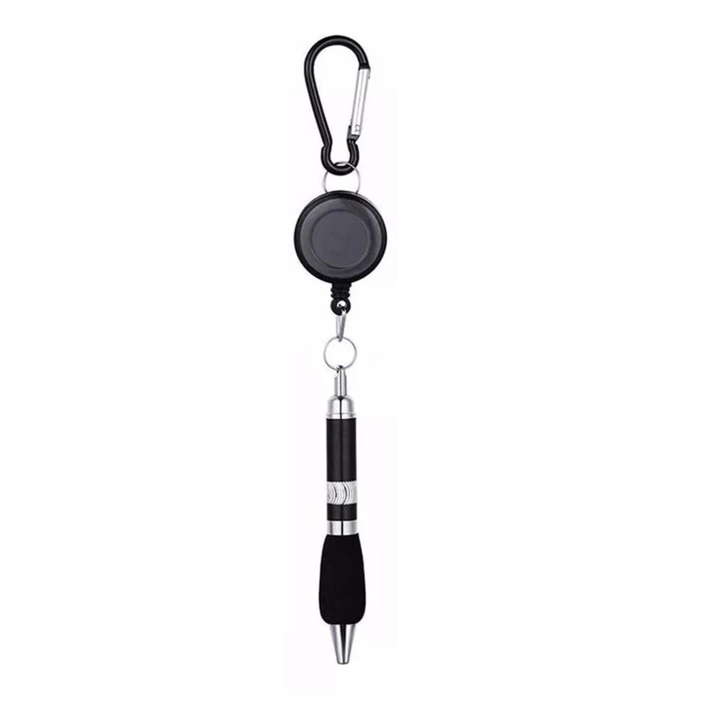 Clip-On Ballpoint Pen with Carabiner Keychain and Belt Clip Reel