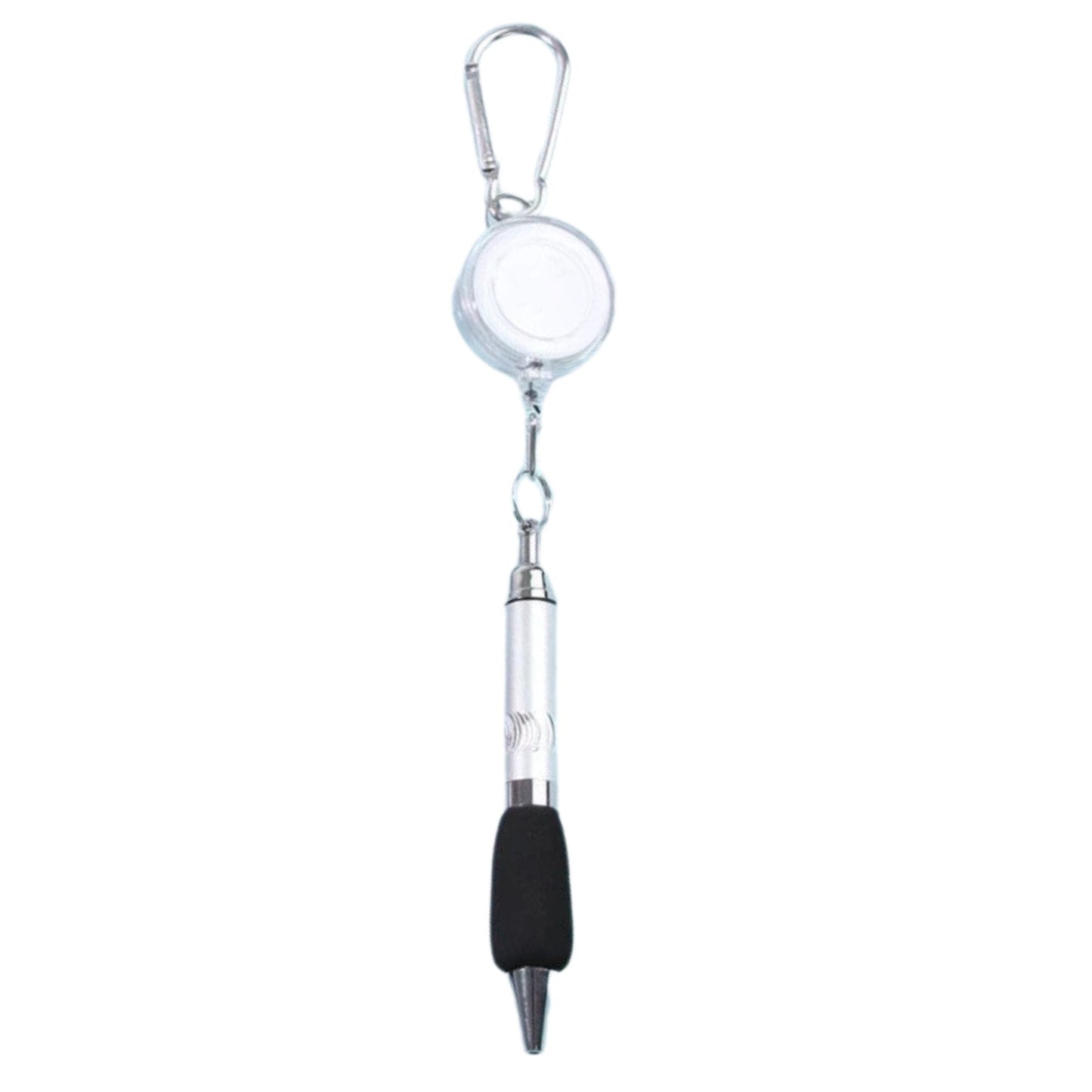 Clip-On Ballpoint Pen with Carabiner Keychain and Belt Clip Reel