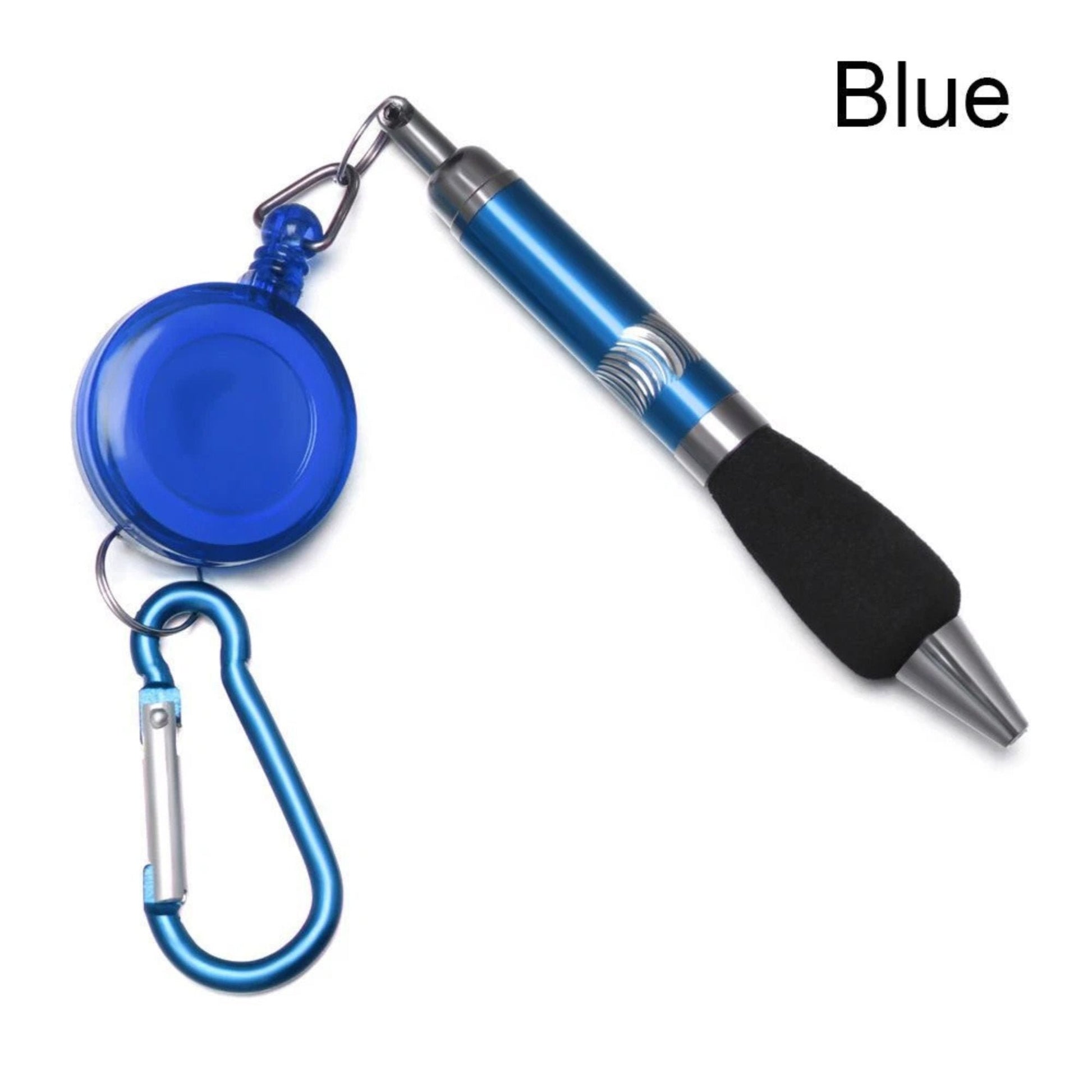 Clip-On Ballpoint Pen with Carabiner Keychain and Belt Clip Reel
