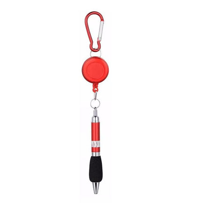 Clip-On Ballpoint Pen with Carabiner Keychain and Belt Clip Reel