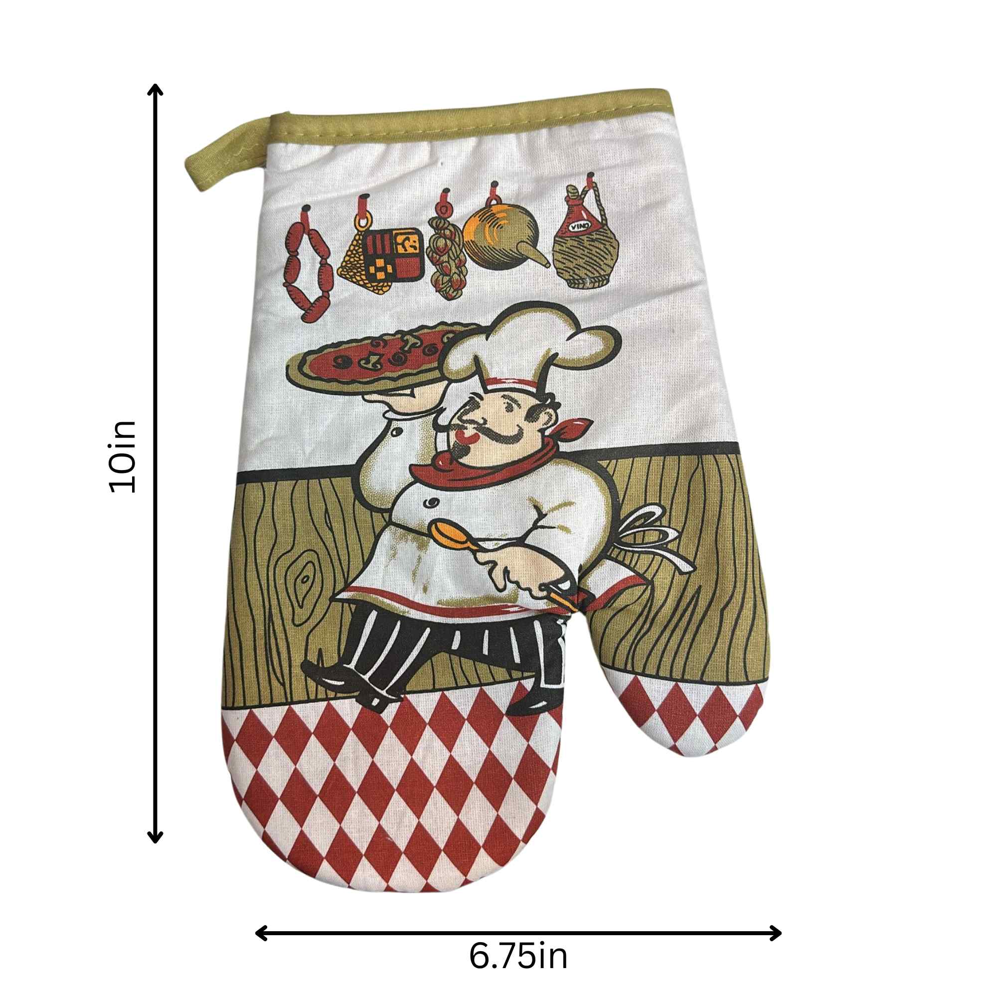 10" Heat Resistant Printed Chef with Pizza Kitchen Oven Mitt: 1 Pack Oven Mitts & Pot Holders product detail image