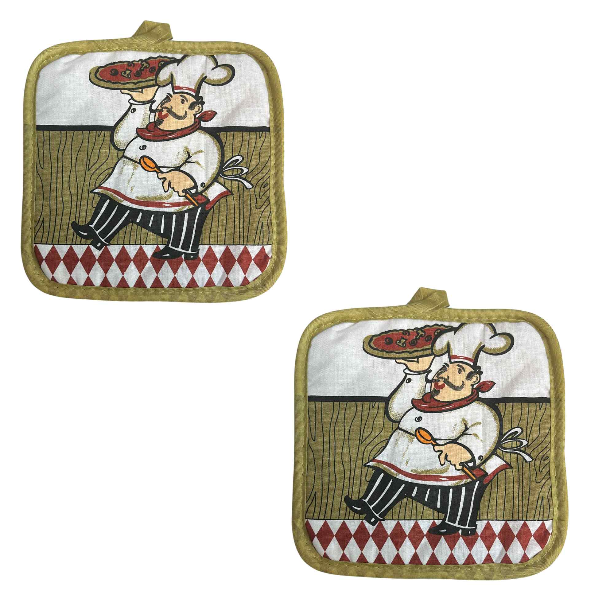 6.5" Heat Resistant Printed Chef with Pizza Kitchen Pot Holder: 1 Pack Oven Mitts & Pot Holders Potholder lifestyle use image
