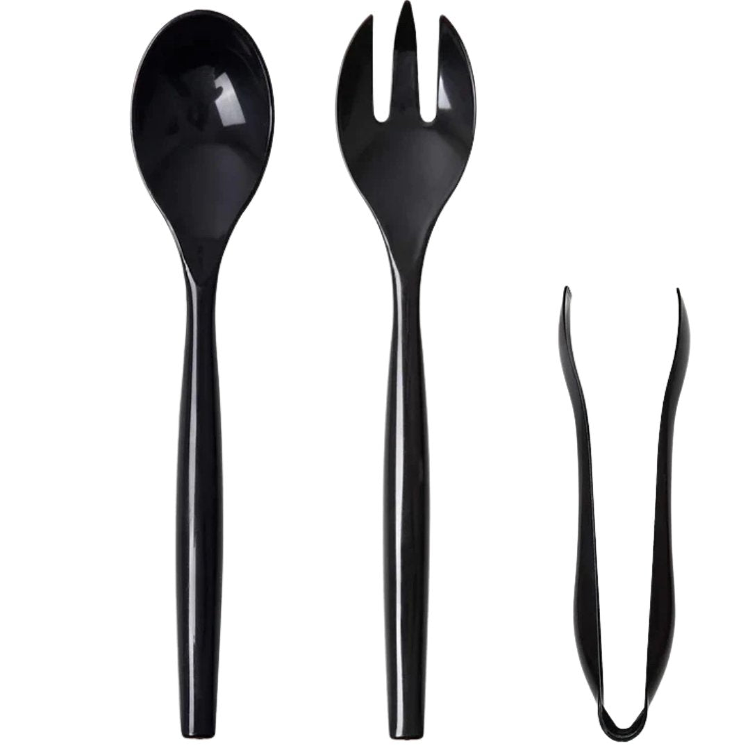 Plastic Serving Utensils, Heavy Duty Black Disposable-COMBO 