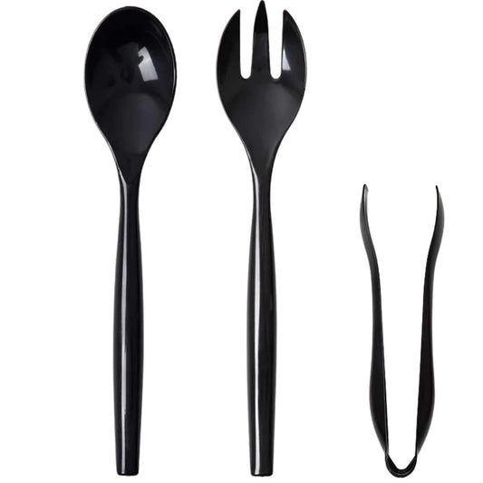 Plastic Serving Utensils, Heavy Duty Black Disposable-COMBO 