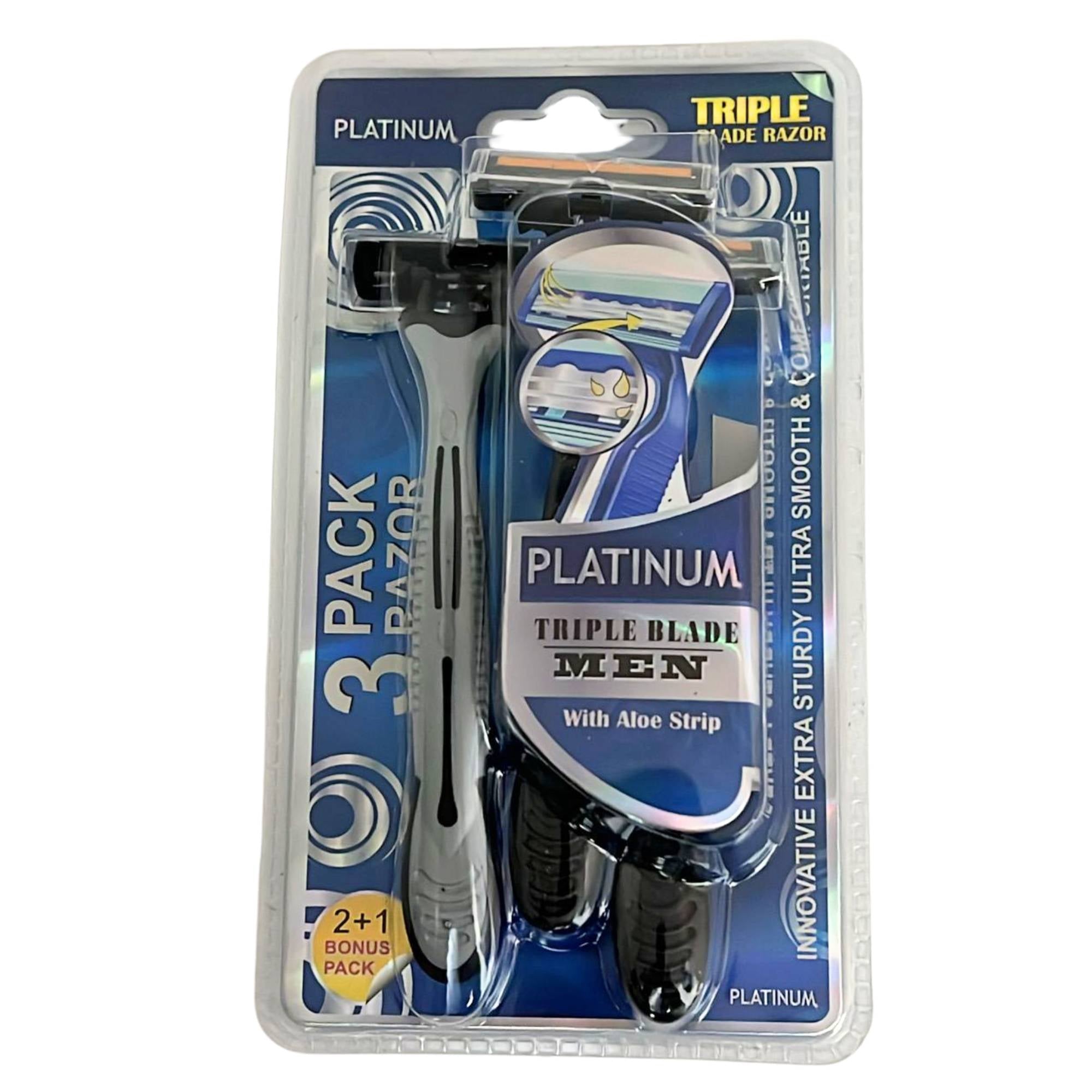 Platinum Triple Blade Razors for Smooth & Close Shave: 3 Pack Facial Hair Razer Men main product image