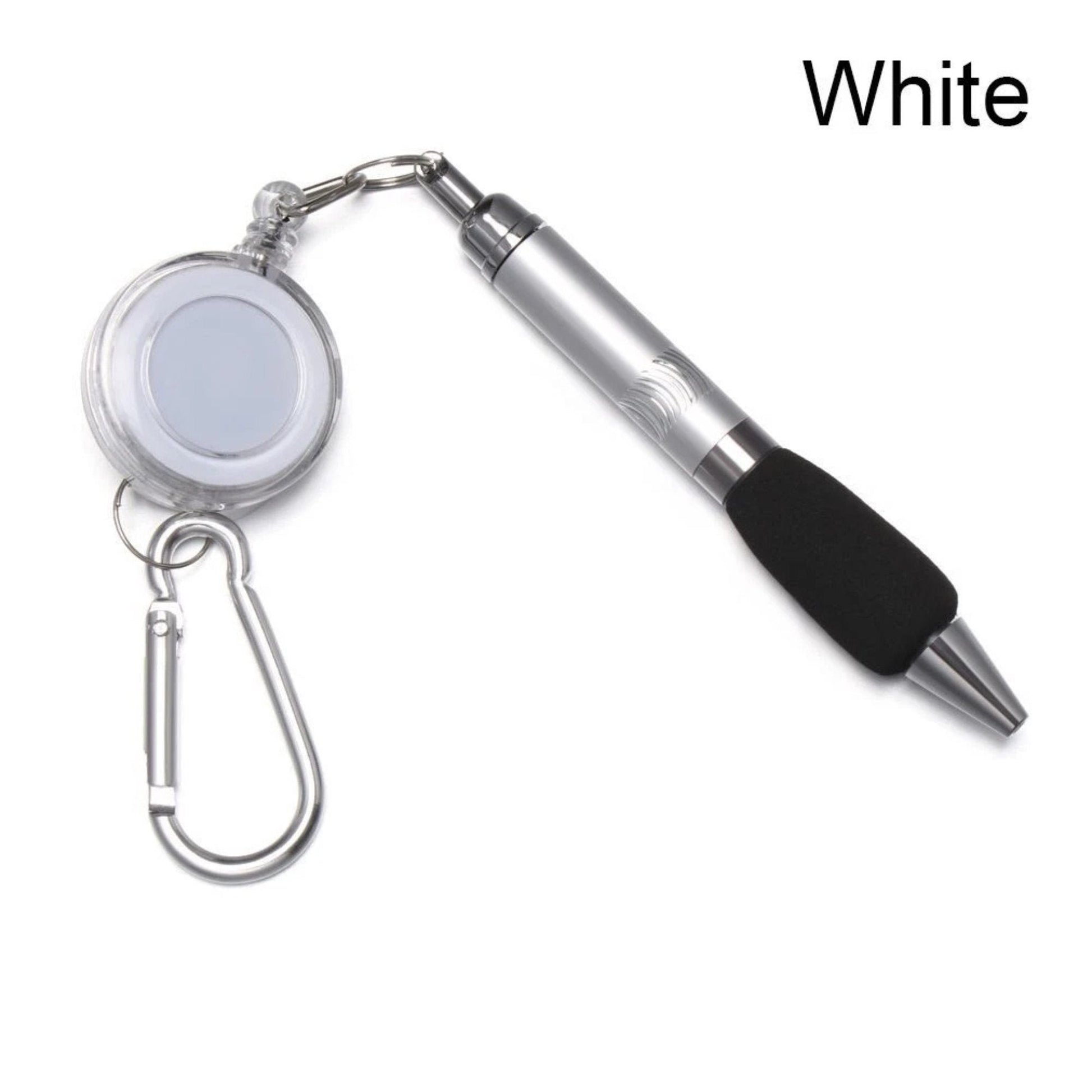 Clip-On Ballpoint Pen with Carabiner Keychain and Belt Clip Reel