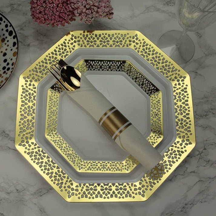 Pre Rolled set Cutlery Combo Spoon, Knife, Forks and Napkin Polished Gold: 4Pc Set Disposable Utensils product image 5
