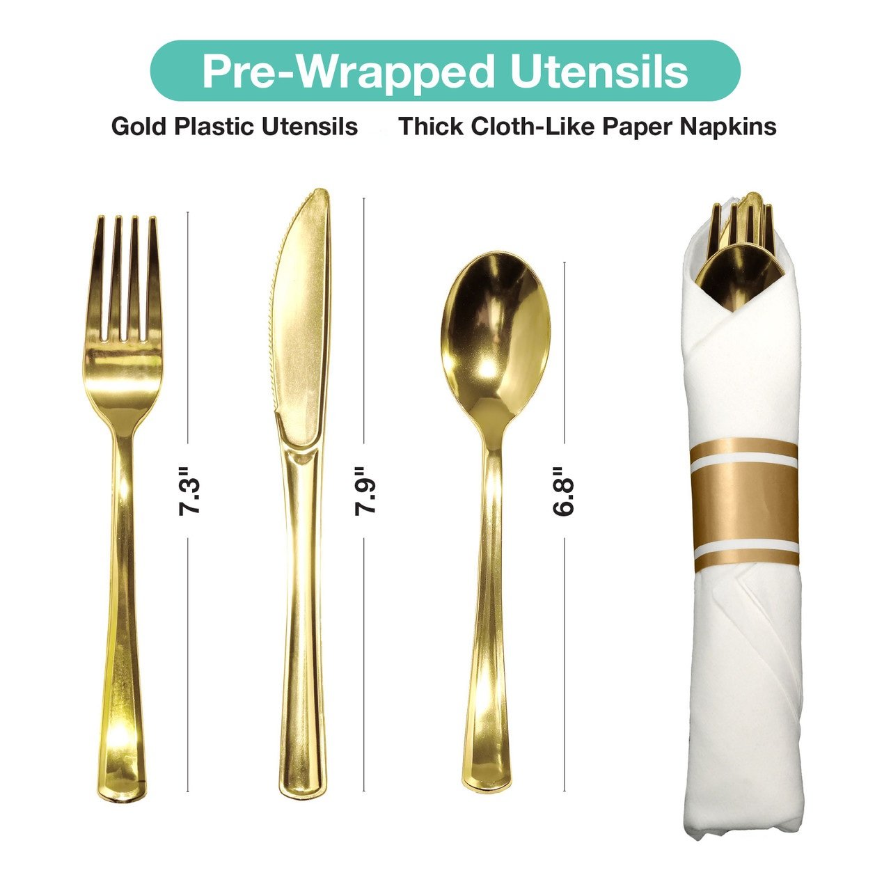 Pre-Rolled set Cutlery Combo Spoon, Knife, Forks and Napkin Polished Gold