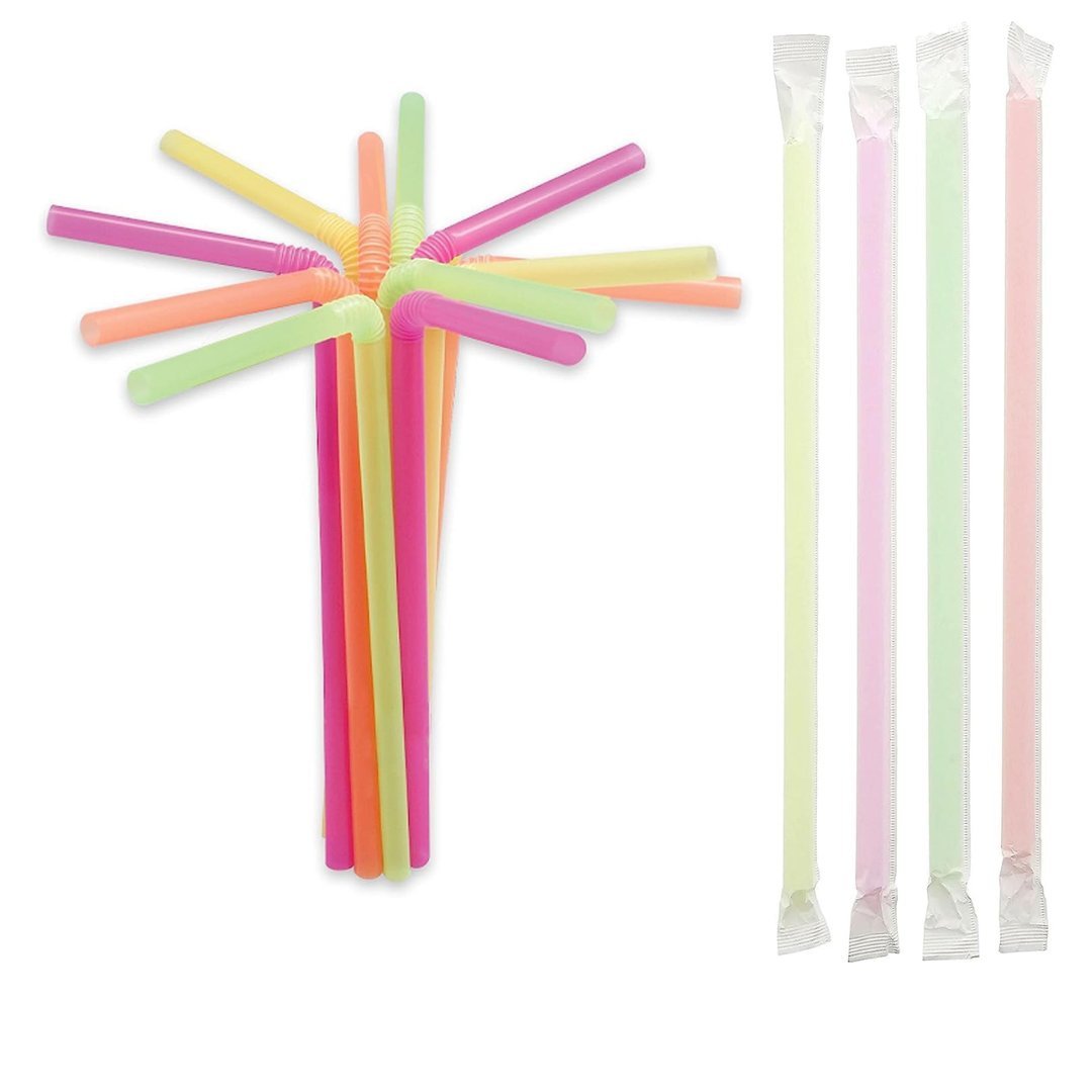 Premium Flexible Bendy Drinking Straws with Paper Wraps:100CT Drinking Straws & Stirrers Gadget Glassware lifestyle use image